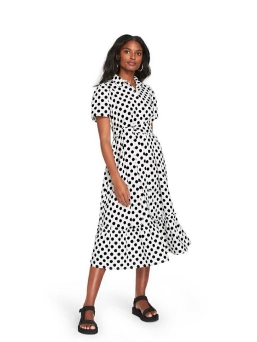 Lisa Marie Hernandez Polka Dot Midi Shirt Dress